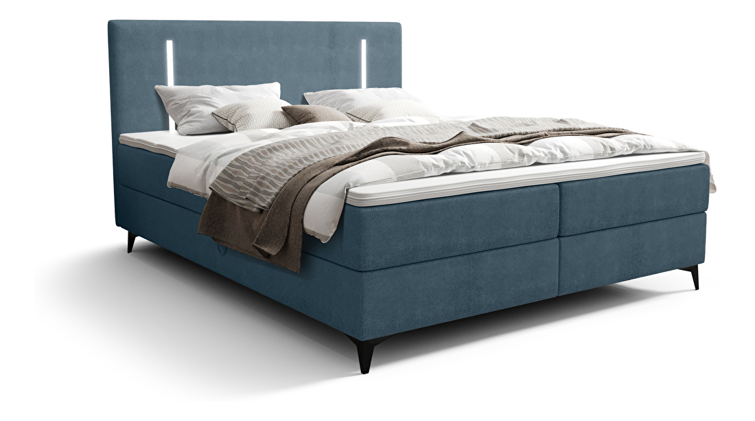 Jednolůžková postel 120 cm Ortega Comfort (světlomodrá) (s roštem a matrací, s úl. prostorem) (s LED osvětlením)