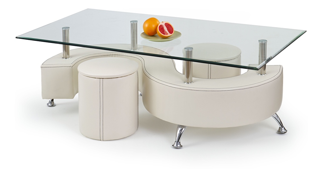 Konferenční stolek NINA 3 H bílá (s taburetkami) *výprodej