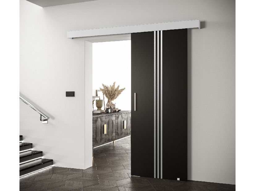 Posuvné dveře 90 cm Sharlene V (černá matná + bílá matná + stříbrná)
