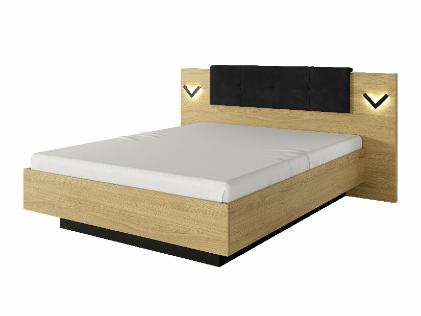 Manželská postel 160 cm Versaccio (s úložným prostorem) (s osvětlením) (bez matrace a roštu) (dub scandi + černá)