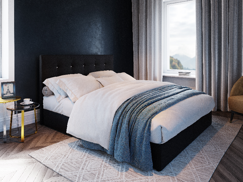 Kontinentální postel 160 cm Karen (černá) (s matrací a úložným prostorem)