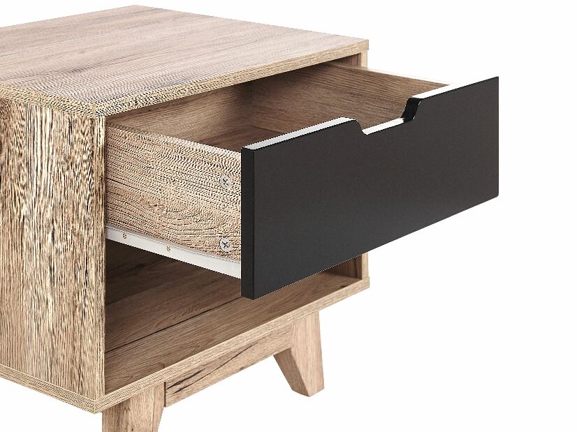Noční stolek SIHART (světlé dřevo + černá)