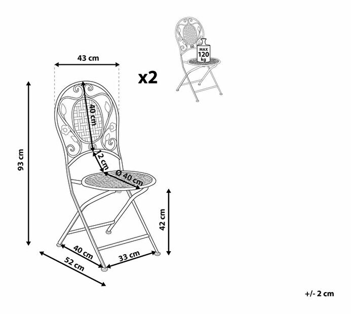 Set 2 ks. zahradních židlí Basilia (krémově bílá)