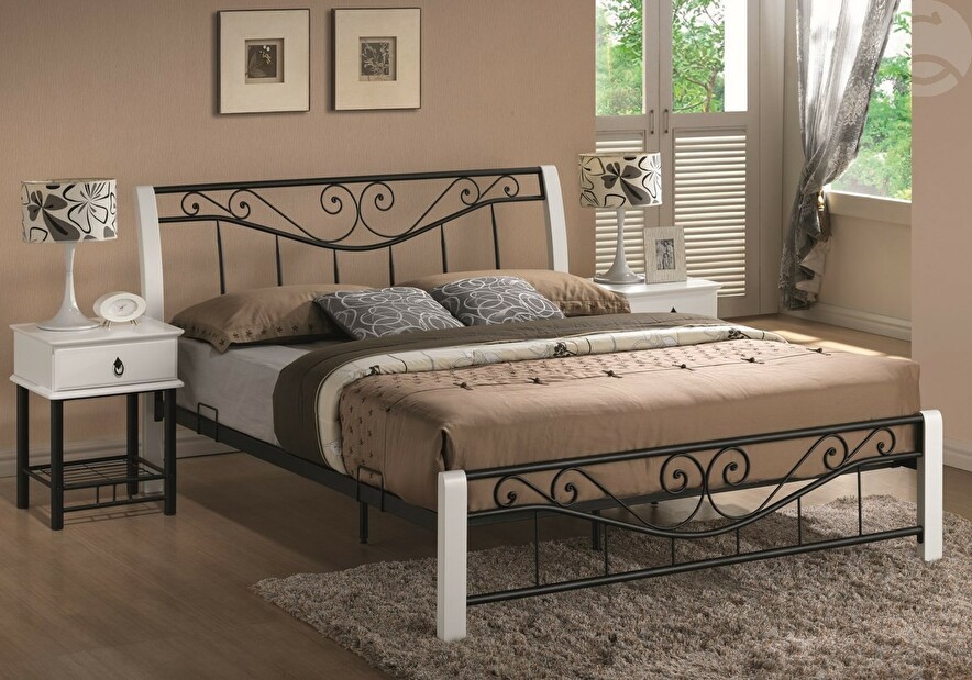 Manželská postel 160 cm Parma (s roštem) (bílá + černá)
