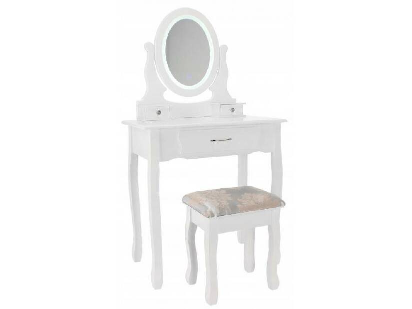 Toaletní stolek s taburetkou Sophiina (s LED osvětlením) (bílá)