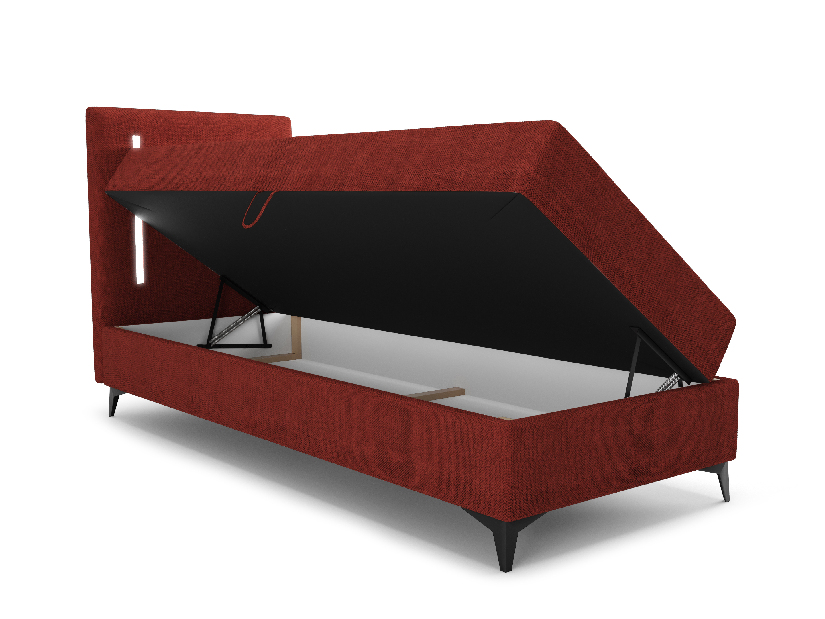 Jednolůžková postel 80 cm Ortega Comfort (červená) (s roštem a matrací, s úl. prostorem) (s LED osvětlením)