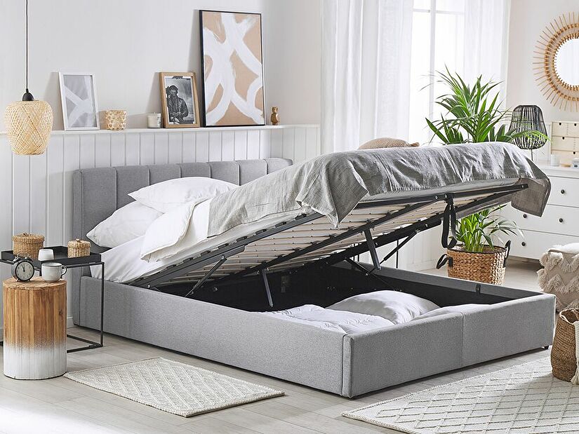 Manželská postel 180 cm DARGAN (šedá) (textil) (s roštem a úl. prostorem)