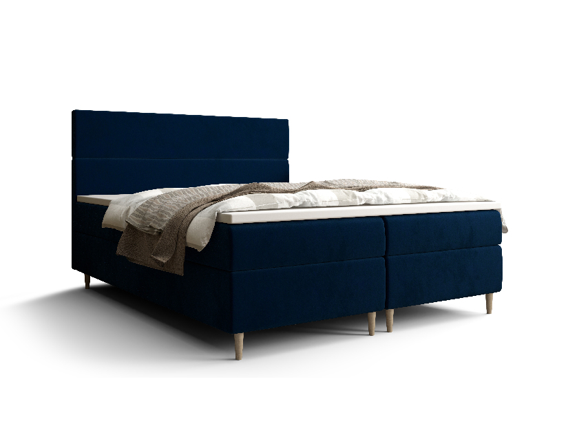 Manželská postel Boxspring 180 cm Flu (tmavě modrá) (s matrací a úložným prostorem)