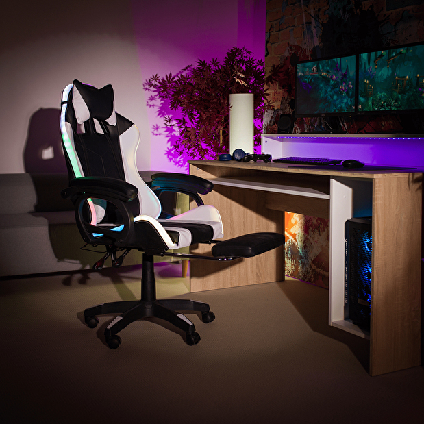 Kancelářské křeslo Juventa (s RGB LED osvícením) (černá + bílá)