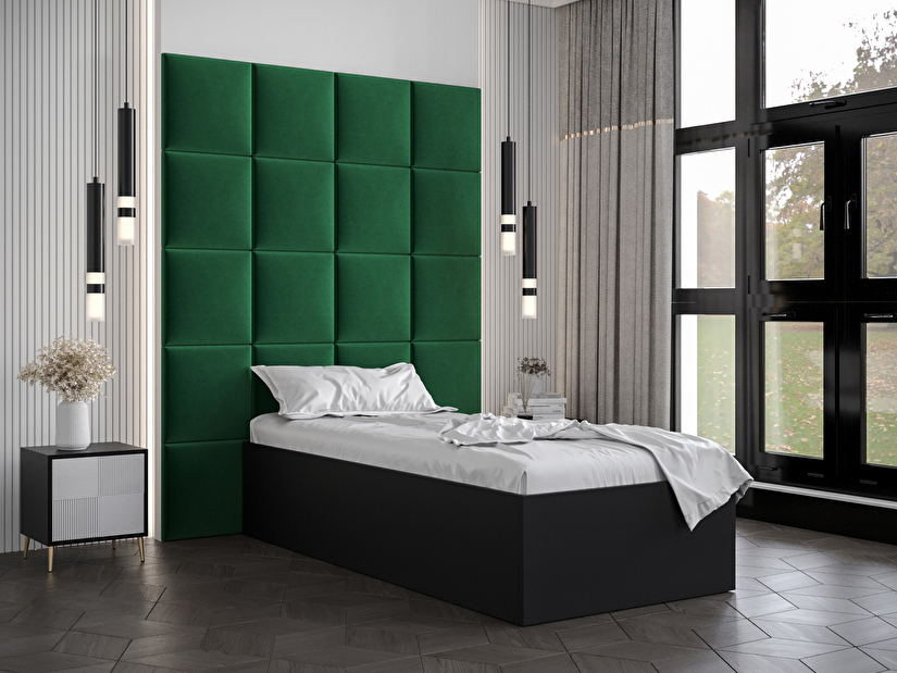Jednolůžková postel s čalouněným čelem 90 cm Brittany 3 (černá matná + zelená) (s roštem)
