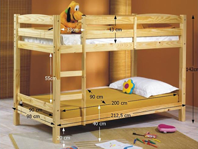 Patrová postel 90 cm Felicita přírodní (masiv, se dvěma rošty)