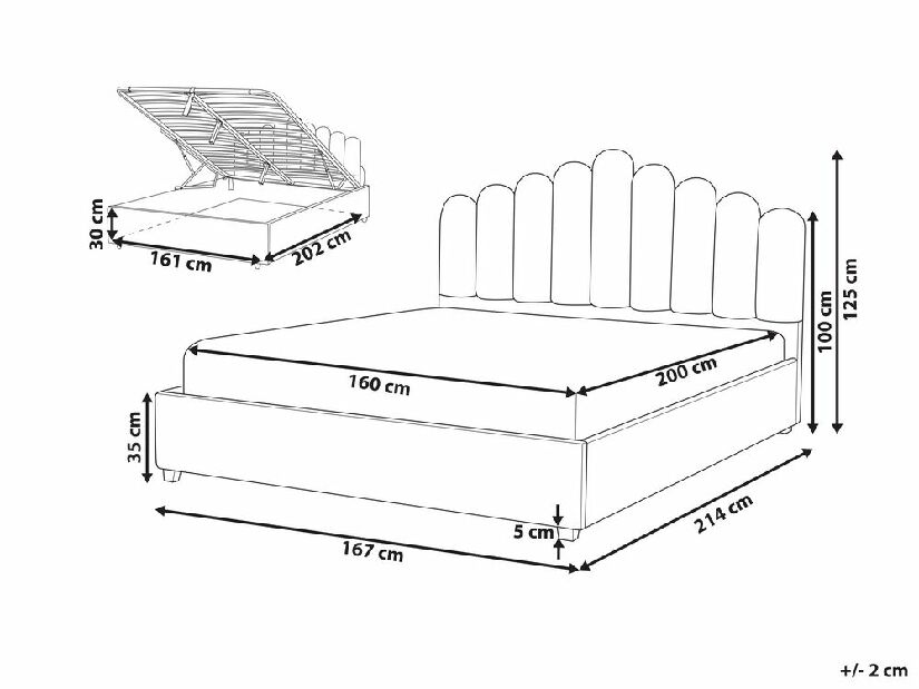 Manželská postel 160 cm Valhala (béžová) (s roštem a úložným prostorem)