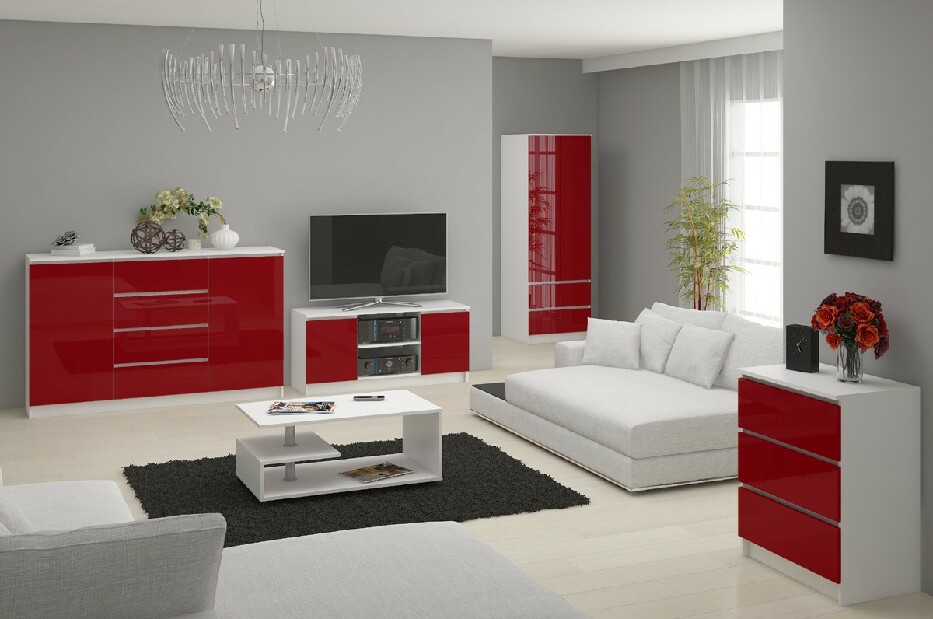 TV stolek Dariel (bílá + červený lesk)
