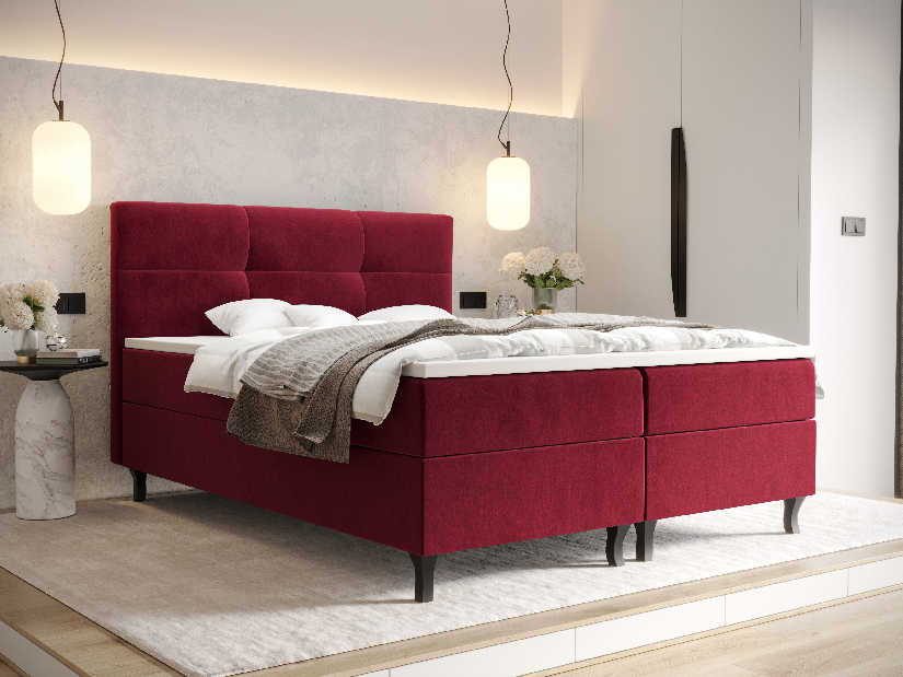 Manželská postel Boxspring 180 cm Lumba (bordó) (s matrací a úložným prostorem)