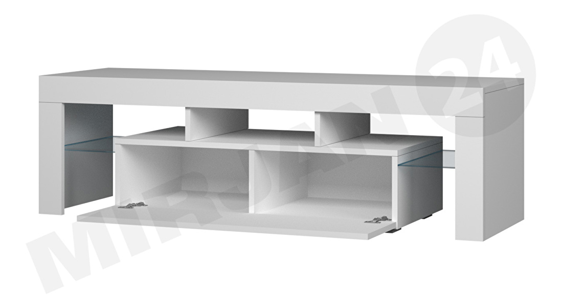 TV stolek/skříňka Gordo 158 (s modrým LED osvětlením) (bílá + černý lesk)*výprodej
