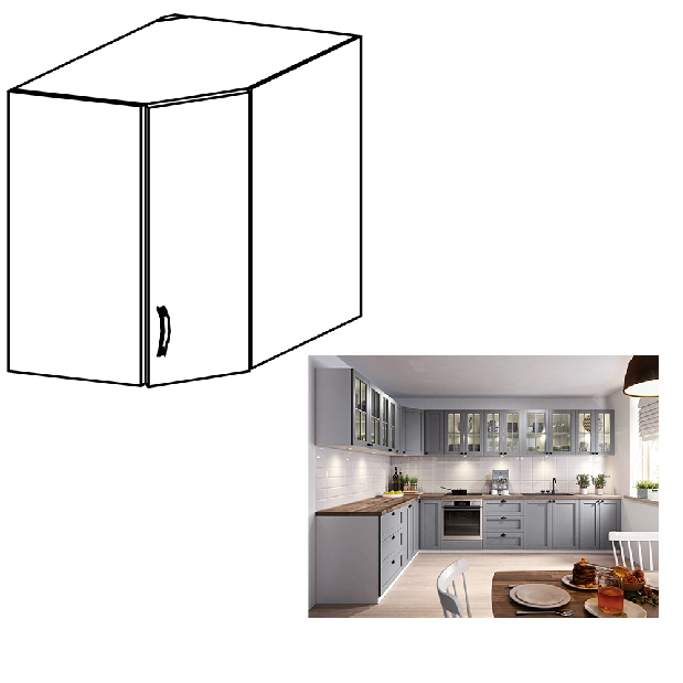 Horní rohová kuchyňská skříňka G60N Lanaya (bílá + šedá matná)