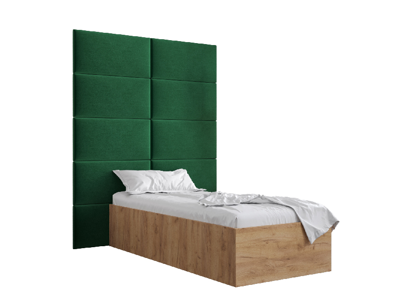 Jednolůžková postel s čalouněným čelem 90 cm Brittany 1 (dub craft zlatý + zelená) (s roštem)