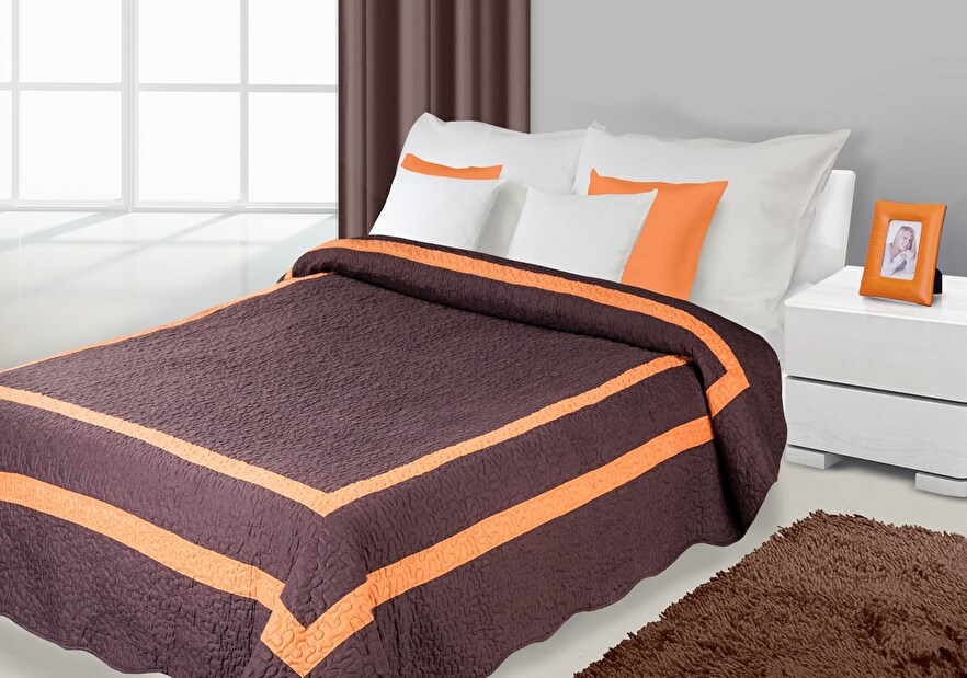 Přehoz na postel 210x170cm Stripe (hnědá + oranžová)
