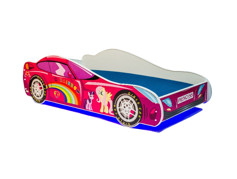 Dětská postel 140x70 cm Závodníka (s roštem a matrací) (růžová)