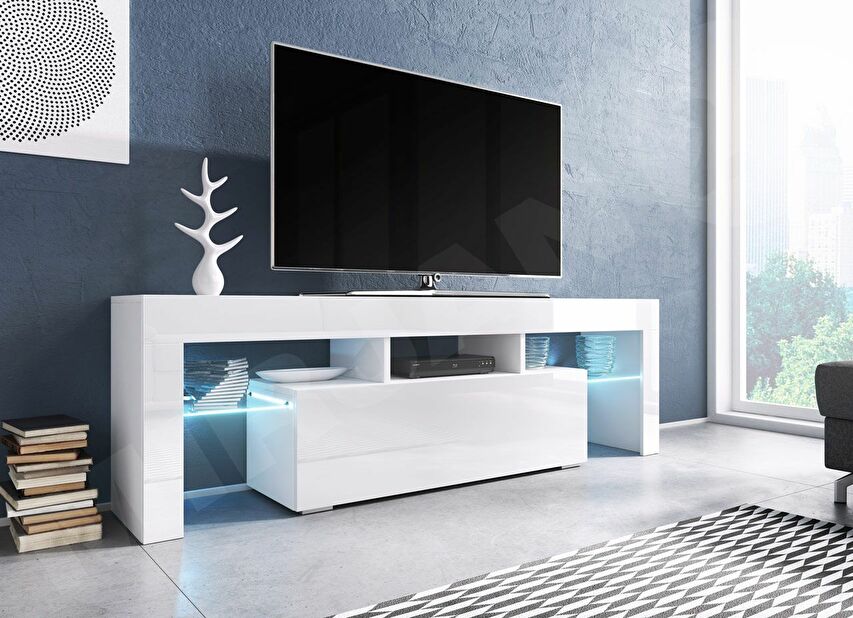 TV stolek/skříňka Gordo 138 (LED osvětlení) (bíla + bílý lesk) *výprodej