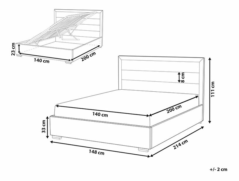 Manželská postel 140 cm Ruthine (béžová) (s roštem a úložným prostorem)