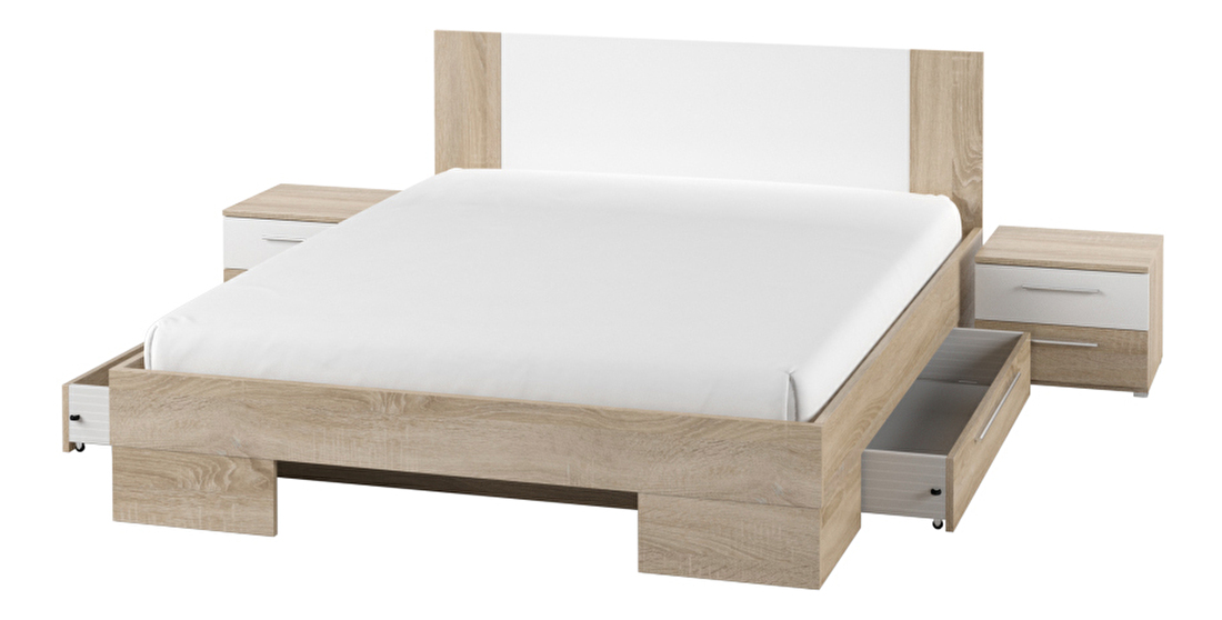 Manželská postel 180 cm Verwood Typ 82 (s nočními stolky) (dub sonoma + bílá)