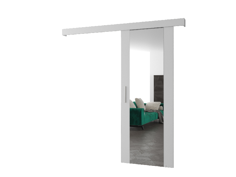 Posuvné dveře 90 cm Sharlene II (bílá matná + bílá matná + stříbrná) (se zrcadlem)