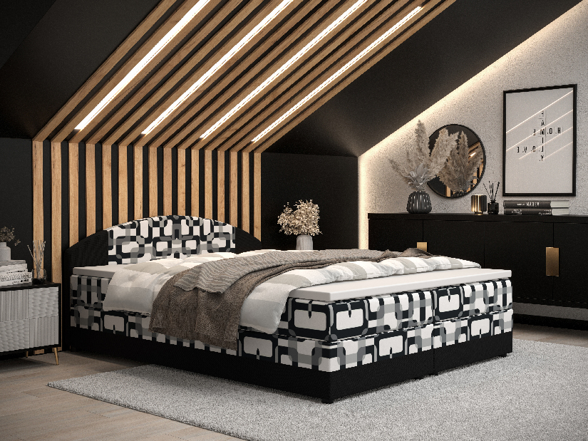 Manželská posteľ Boxspring 160 cm Orlando (vzor + tmavohnedá) (s matracom a úložným priestorom)