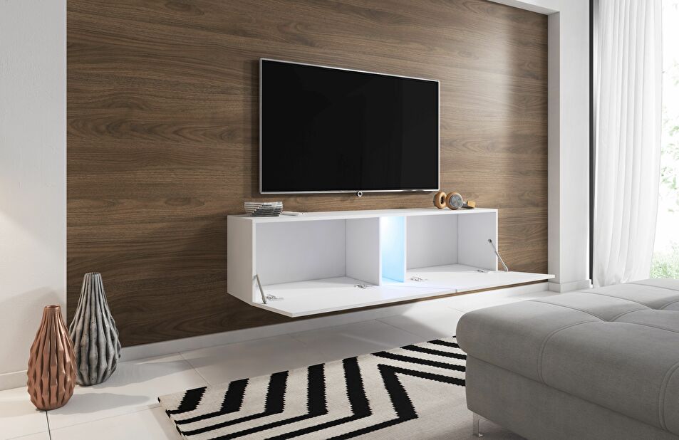 TV stolek/skříňka Savanna 160 (bílá matná + bílý lesk) (s osvětlením)