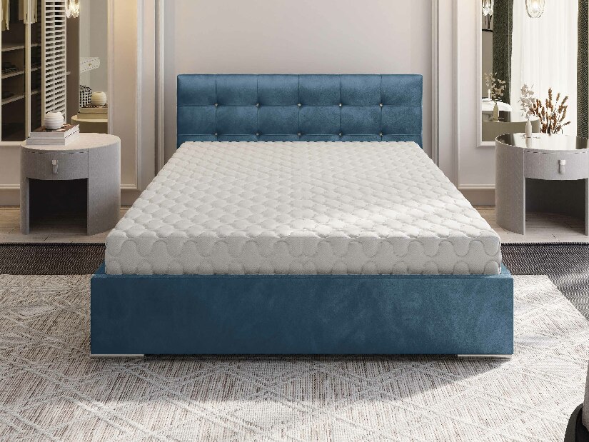 Manželská postel 140 cm Lonnie (modrá) (s roštem a úložným prostorem)