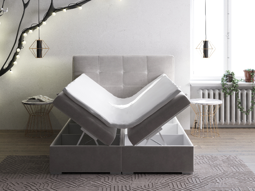 Manželská postel Boxspring 160 cm Loty (světle šedá) (s úložným prostorem)