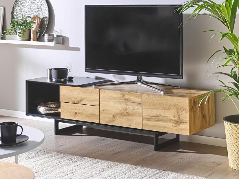 TV stolek/skříňka FIRE (světlé dřevo + černá)