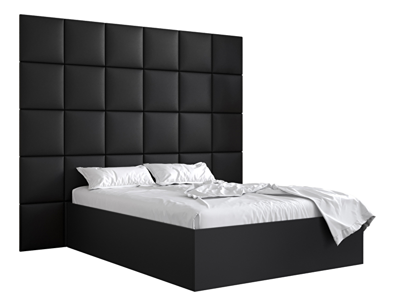 Manželská postel s čalouněným čelem 160 cm Brittany 3 (černá matná + černá) (s roštem)