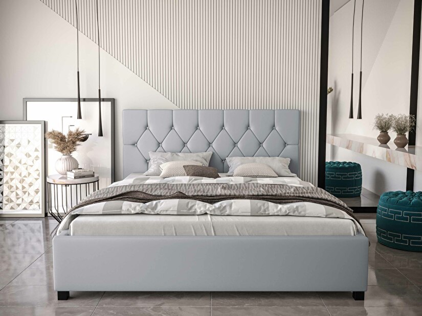 Manželská postel 160 cm Sylvie (šedá) (s roštem a úložným prostorem)