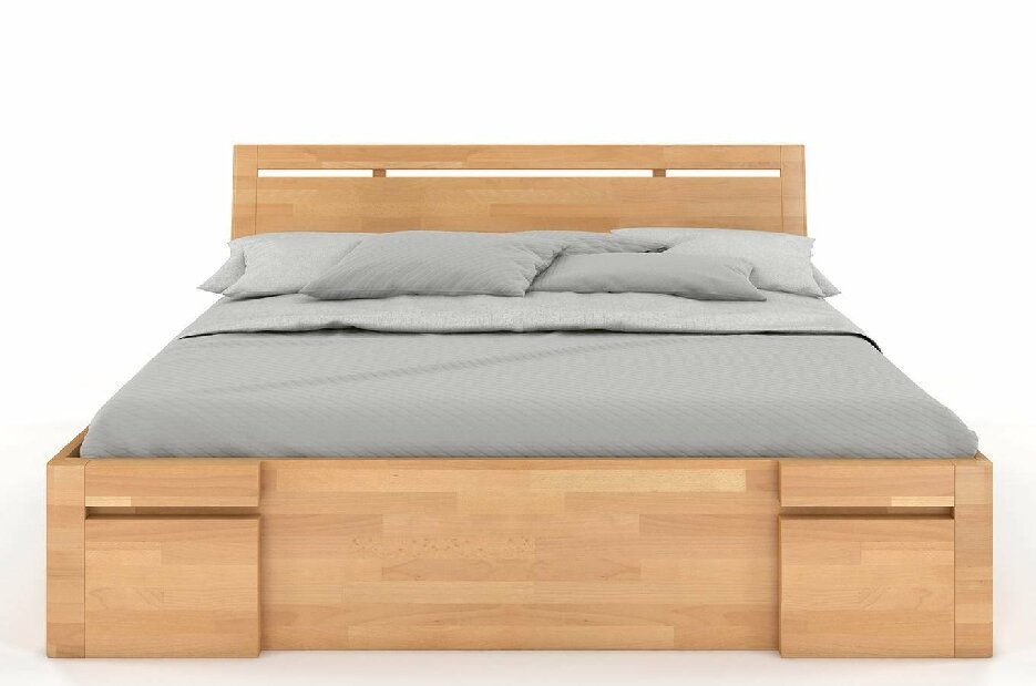 Manželská postel 160 cm Naturlig Bokeskogen High Drawers (buk)