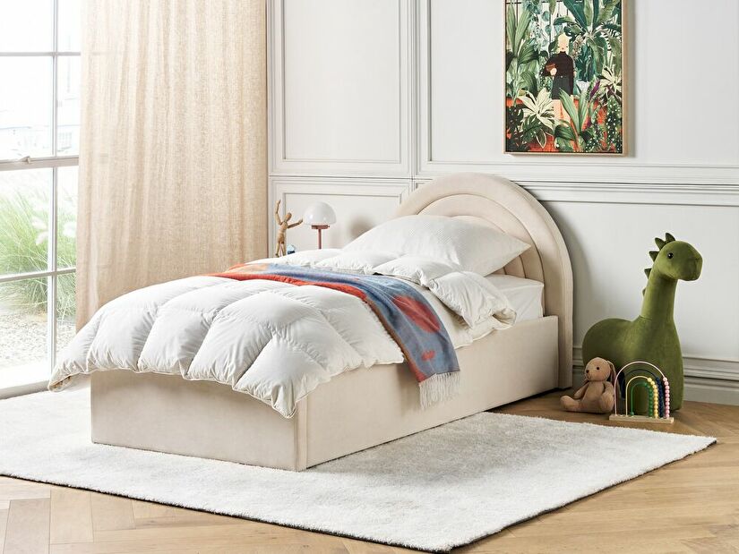 Jednolůžková postel 90 cm Annesile (béžová) (s roštem) (s úl. prostorem)