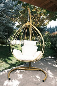 Zahradní houpací židle Druket (zlatá + krémová)