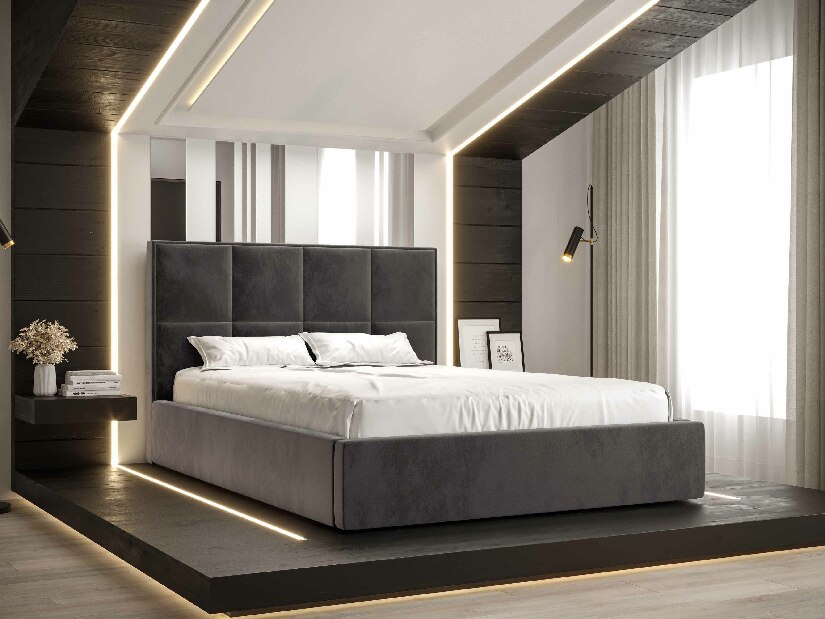 Manželská postel 140 cm Gino (tmavě šedá) (s roštem a úložným prostorem)