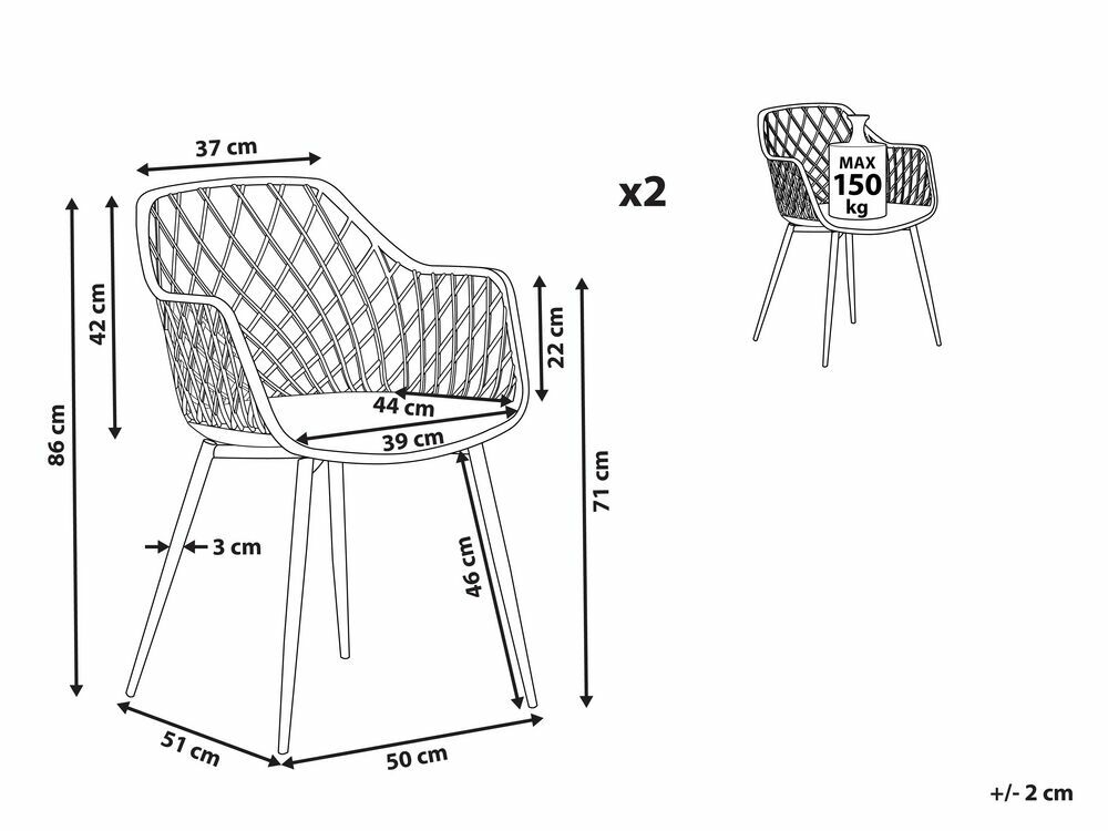Set 2 ks. jídelních židlí NASSUA (světle šedá)