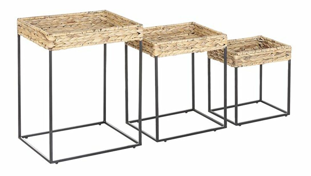 Set 3 ks. konferenčních stolků HOWIR (světlé dřevo + černá)