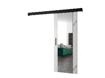 Posuvné dveře 90 cm Sharlene II (mramor bílý + černá matná + černá) (se zrcadlem)