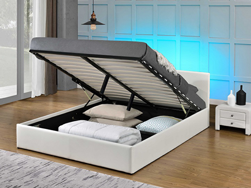 Manželská postel 160 cm Jada (s roštem, úl. prostorem a LED) *bazar