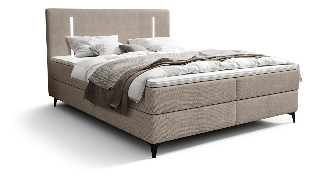 Manželská postel 140 cm Ortega Comfort (hnědošedá) (s roštem a matrací, s úl. prostorem) (s LED osvětlením)