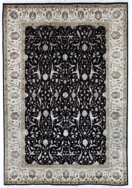 Ručně vázaný koberec Bakero Champa Black-Ivory