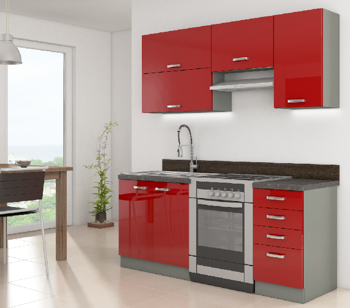 Kuchyně Roslyn 180 cm (šedá + červená) *výprodej