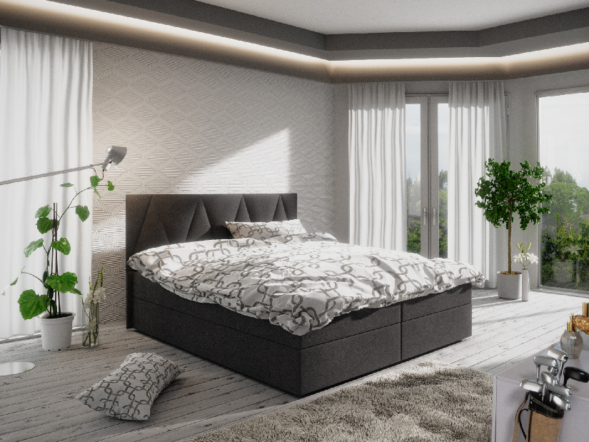Manželská postel Boxspring 160 cm Fade 3 Comfort (černá) (s matrací a úložným prostorem)