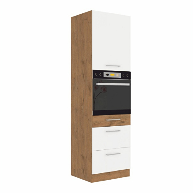 Vysoká kuchyňská skříňka na vestavné spotřebiče 60 DPS-210 3S 1F Velaga (lesk bílý + dub lancelot)