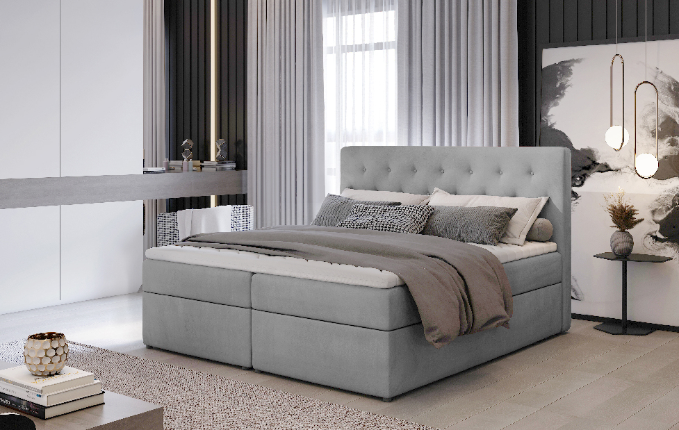 Kontinentální postel 180 cm Larra (světle šedá) (s matrací)