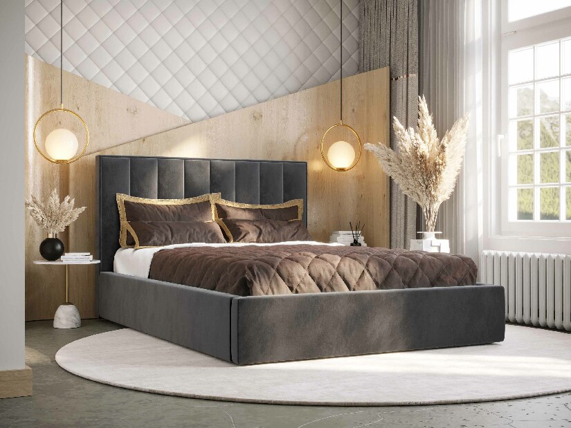 Manželská postel 180 cm Ocie (tmavě šedá) (s roštem a úložným prostorem)