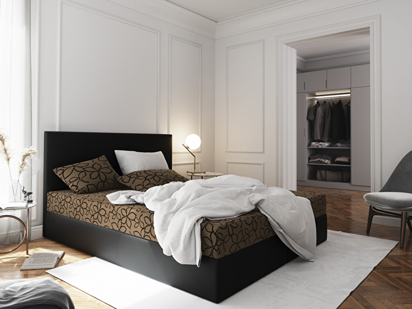Manželská postel Boxspring 180 cm Lilac Comfort (vzor + černá) (s matrací a úložným prostorem)